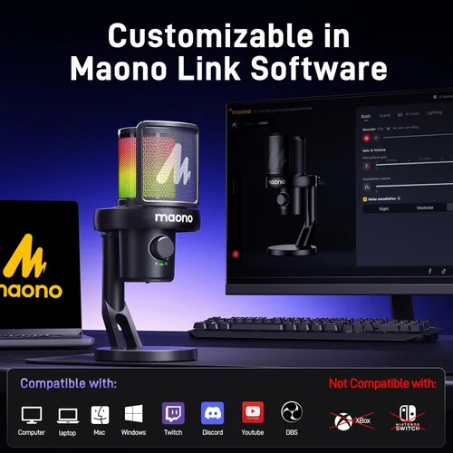 Miniatura 6 de MAONO Micrófono inalámbrico para PC, micrófono condensador de transmisión de juegos con cambio de voz AI de software, cancelación de ruido de 3