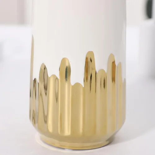 Miniatura 8 de Jarrón grande de cerámica blanca con detalles chapados en oro de 11 pulgadas de alto, florero decorativo para sala de estar, decoración moderna