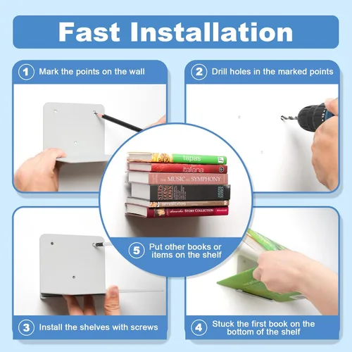 Miniatura 6 de FENTEC Estantes flotantes para libros para pared, estantería flotante montada en la pared, estanterías colgantes de alta resistencia, estante oculto