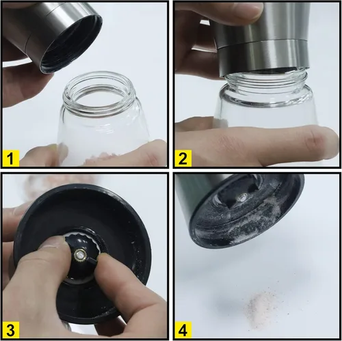 Miniatura 3 de Gulex® Juego de molinillo de sal y pimienta, salero de mar recargable, grosor ajustable, acero inoxidable con rotor de cerámica (juego de 2)
