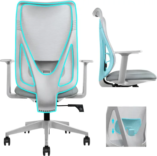 Miniatura 4 de 2xhome Silla de oficina ergonómica Silla de escritorio de malla de respaldo alto Soporte lumbar ajustable de inclinación reclinable Asiento