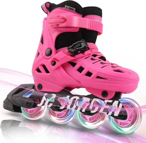 Patines en línea para niños, niñas y niños, 4 tamaños ajustables con ruedas de luz completa para mujeres y hombres, carcasa exterior duradera,