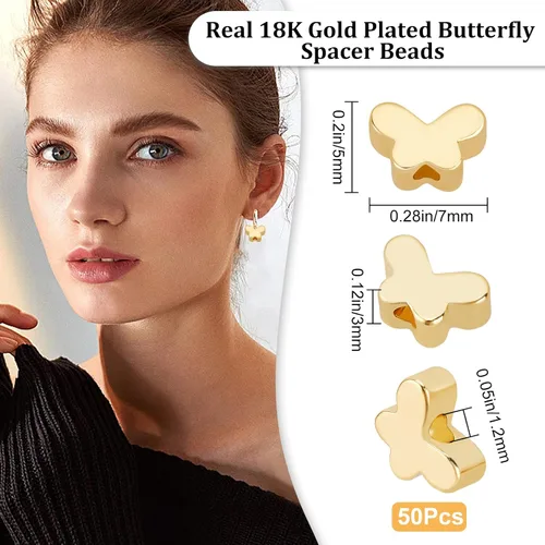 Miniatura 2 de Beebeecraft 1 caja de 50 cuentas sueltas de mariposa de metal para hacer collares, pulseras y joyas