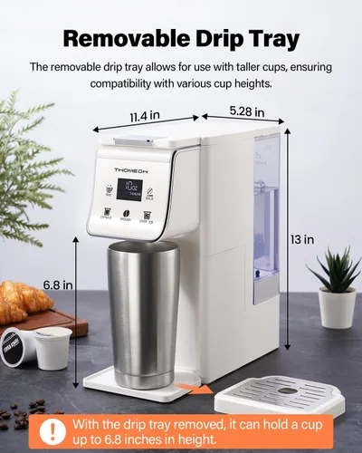 Miniatura 7 de Cafetera caliente y helada con ajuste llamativo, cafetera de una sola porción para taza K y molidos, tanque de agua extraíble de 52 onzas, tamaños