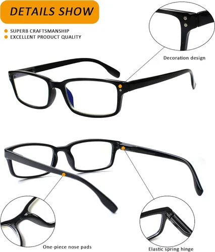 Miniatura 2 de Kerecsen Paquete de 4 lentes de lectura para hombres y mujeres con bisagras de resorte, anteojos rectangulares ligeros de color negro