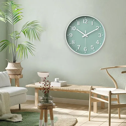Miniatura 8 de HZDHCLH Reloj de pared con pilas, reloj de pared verde, reloj de pared de 12 pulgadas, silencioso, sin tictac, números 3D modernos para cocina