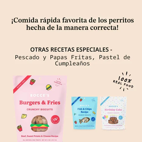 Miniatura 5 de Bocce's Bakery - Premios para perros sin trigo de edición limitada, galletas de hamburguesas y papas fritas, 5 onzas