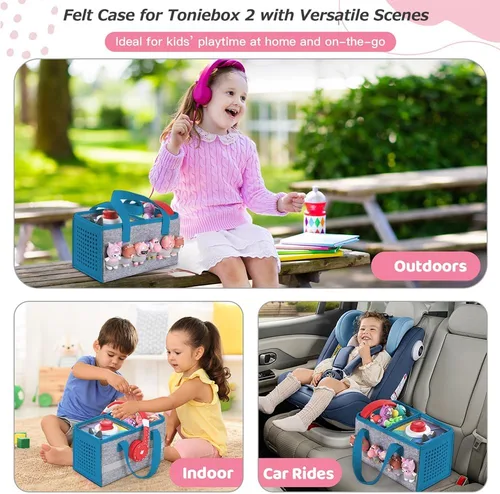 Miniatura 3 de Estuche de transporte Pisosn para juego de iniciación Toniebox y figuras Tonies, bolsa plegable de tela de fieltro para juguetes musicales de viaje