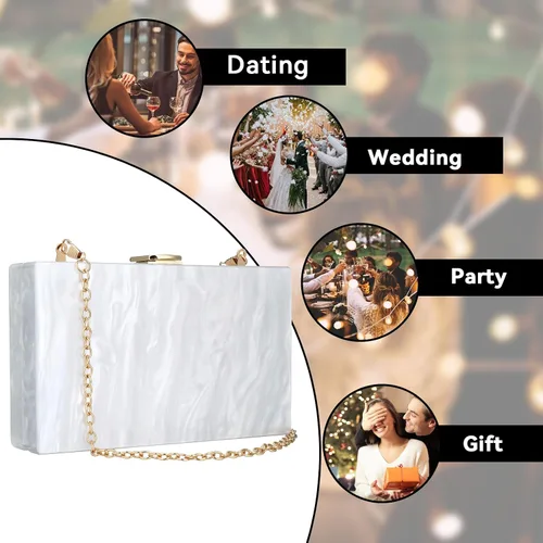 Miniatura 7 de Simcat Bolso de mano de acrílico para mujer, bolso de noche marmoleado elegante, bolso cruzado para dama banquete de boda y uso diario