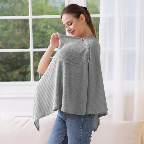 Miniatura 2 de Funda de lactancia de punto para lactancia materna, transpirable y suave, cuello ancho con elástico para una fácil visión (gris)