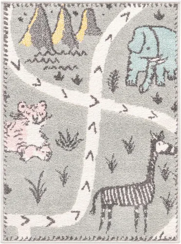 Miniatura 3 de Unique Loom Whimsy Kids Collection - Alfombra de área de cocodrilo (2 pies 2 pulgadas x 2 pies 11 pulgadas, rectangular, gris/negro)