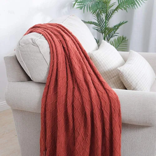 Miniatura 2 de BOURINA Manta de Tiro Color Óxido 50x60 Pulgadas Texturizada Sólida Suave para Sofá y Sillón de Punto Decorativa