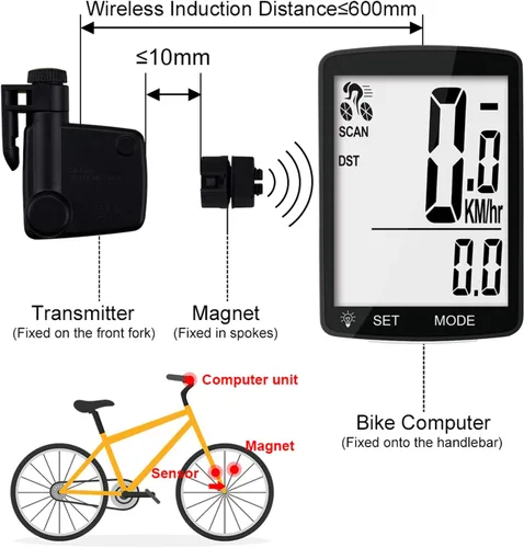 Miniatura 7 de Computadora inalámbrica para bicicleta, 20 multifunciones, velocímetro de bicicleta impermeable real, odómetro de ciclismo con pantalla LCD grande