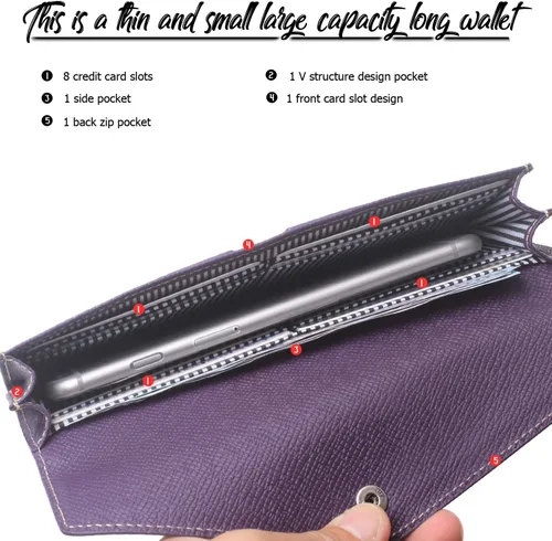 Miniatura 4 de Cartera de piel para mujer RFID con sobres ultrafinos
