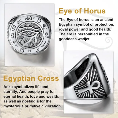 Miniatura 3 de U7 Jewelry Ankh Rings Ancient Egyptian Eye of Ra Horus Ring Stainless SteelGold PlatedBlack Color Egypt Symbol Rings for Men Women