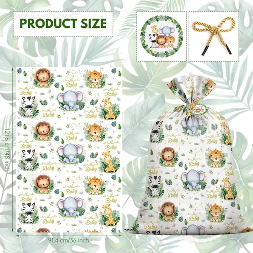 Miniatura 2 de Big Eye Owl Bolsas grandes para baby shower, safari, animales de la selva, bolsas de regalo, bolsa de regalo de plástico, envoltura de regalo, baby