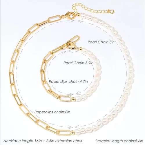 Miniatura 2 de shownii Collar de perlas naturales para mujer, chapado en oro real de 14 quilates, clip de papel de perlas de agua dulce, collar de cadena