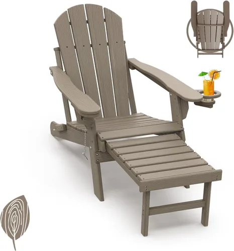 Miniatura 38 de GREENVINES Sillas Adirondack con Otomano Juego de 2 Grano de Madera Plegable Reposapiés Retráctil Plástico HDPE Silla para Hoguera Todo