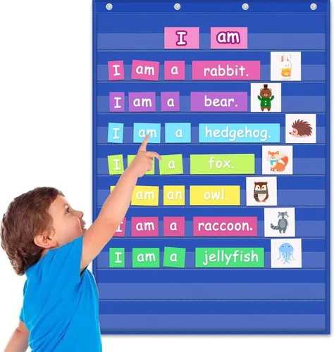 Miniatura 3 de PreK-12 - Tabla de bolsillo estándar para centros de aula, palabras de pared para aula, suministros de enseñanza en casa (azul)