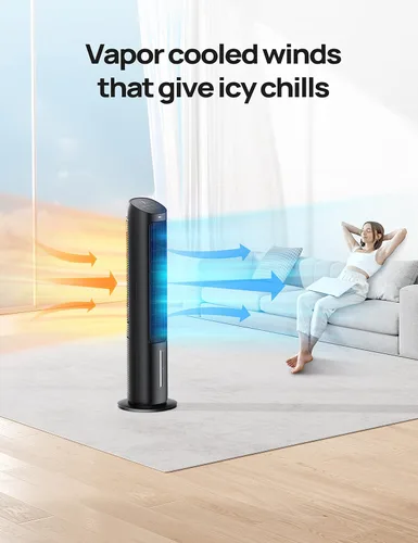 Miniatura 2 de DREO Ventilador de torre, ventiladores de 40 pulgadas que soplan aire frío, oscilación de 80°, tanque de agua extraíble, control remoto, 4 Negro