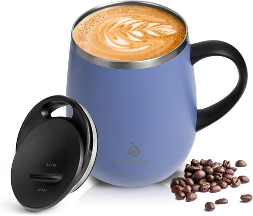 Miniatura 30 de Ideus Taza de café aislada de 16 onzas con asa y tapa, taza de café térmica al vacío de acero inoxidable de doble pared, taza de café de viaje