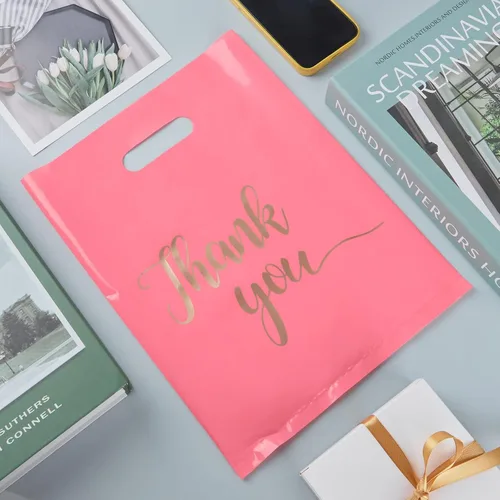 Miniatura 7 de ZORRITA Paquete de 100 bolsas de agradecimiento para pequeñas empresas, bolsas de plástico de 9 x 12 pulgadas con asas, bolsa de mercancía al por