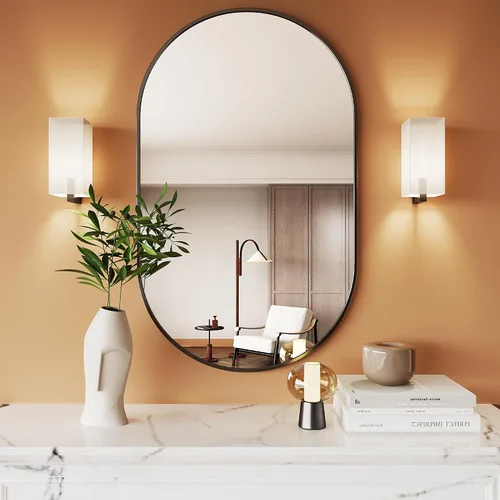 Protylctaster Espejos ovalados, espejos ovalados de baño, espejo negro de 20 x 28 pulgadas, espejos decorativos de pared, espejos de baño para sobre