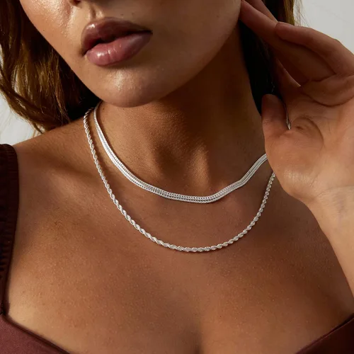 Miniatura 95 de Collares en capas para mujer, chapados en plata, delicada cuerda torcida de serpiente, delicado collar en capas, gargantilla de diferentes