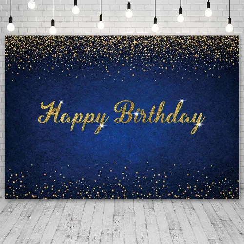 Miniatura 3 de AIBIIN Fondo de cumpleaños azul oscuro de 7 x 5 pies, pancarta de fondo de feliz cumpleaños azul oscuro con puntos dorados para fotografía, fondo