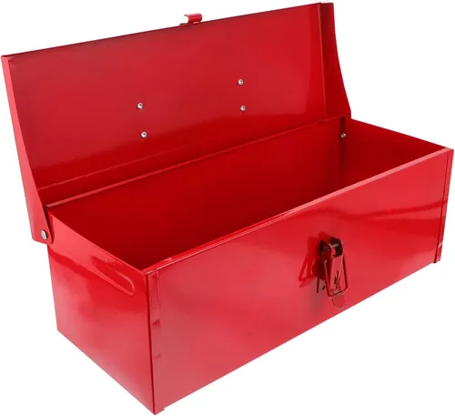 YARNOW Caja de herramientas de hoja de hierro rojo con cerradura, caja de herramientas portátil de metal de 15 x 6.3 x 5.1 pulgadas para