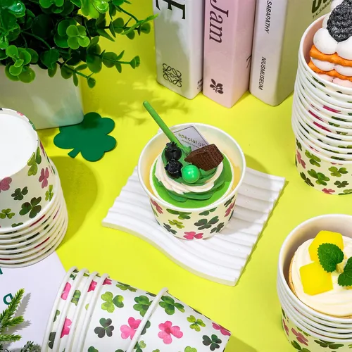Miniatura 5 de JarThenaAMCS Paquete de 50 cuencos de papel de trébol del día de San Patricio, 9 onzas, aperitivos, helados, sopa, postre, tazones desechables