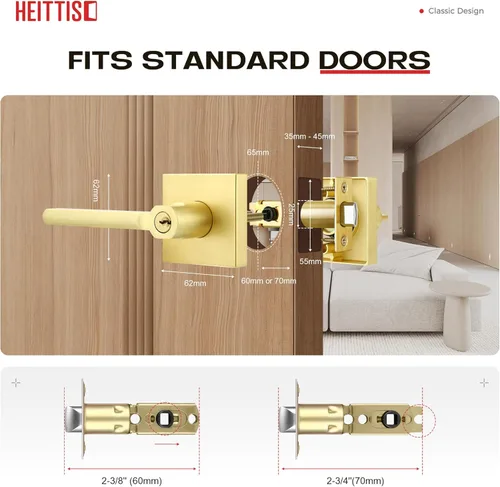 Miniatura 7 de Paquete de 1 pomo de puerta dorado, manija dorada para puerta interior con acabado de latón satinado, manijas de puerta de privacidad