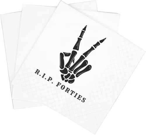 SharkBliss RIP Forties - Servilletas de cóctel, paquete de 100 servilletas de papel RIP Forties Death to My 40s Dirty 50 Birthday de papel para 50