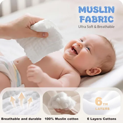 Miniatura 4 de Chumia 30 paños de muselina para bebé, paños de muselina para eructos, toallas de algodón natural, toallitas suaves para recién nacidos, toallas