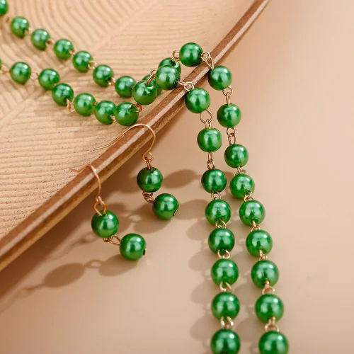Miniatura 4 de Delicado collar con cuentas de perlas de imitación con pendientes