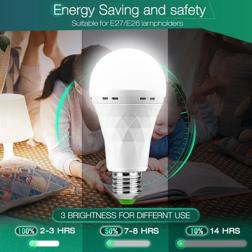 Miniatura 4 de Bombilla de luz de emergencia recargable con gancho, permanece encendida durante fallas de energía, 1500 mAh, 12 W, bombillas LED equivalentes a 60