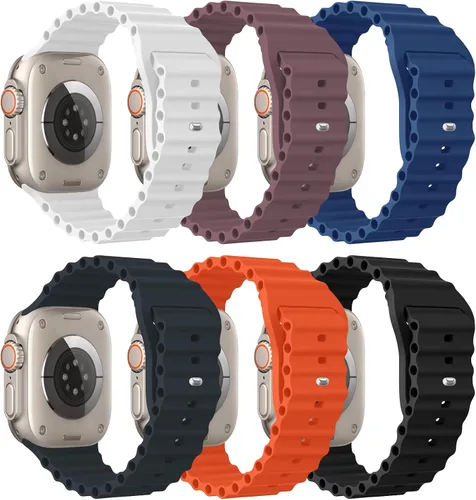 Miniatura 7 de Paquete de 6 correas Ocean Band compatibles con Apple Watch Ultra de 49 mm para mujeres y hombres, correa deportiva ajustable de silicona