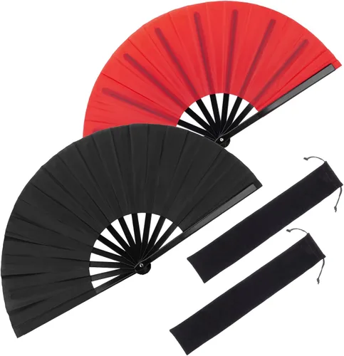 Miniatura 9 de Abanicos de mano plegables grandes para baile de línea, ventilador de rave de 13 pulgadas para bodas, fiestas, festivales y espectáculos de baile