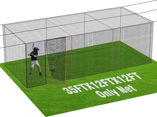 Miniatura 9 de RIIFRILY Redes para Jaulas de Bateo de Béisbol, 20'L/35'L/55'L/70'L Redes para Jaulas de Béisbol y Softbol, Malla de HDPE Cerrada #42/#45