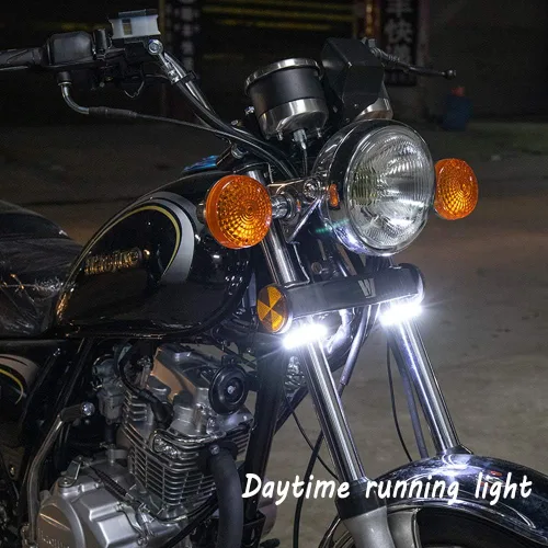 Miniatura 6 de 2 piezas flexibles Switchback de doble color blanco y ámbar para motocicleta LED horquilla intermitentes DRL luz diurna impermeable ajustable kit