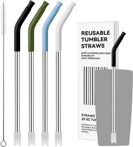 Miniatura 15 de 4 popotes de acero inoxidable para vaso Yeti de 30 onzas, pajitas de metal reutilizables con puntas de silicona para vasos de 30 onzas, popote