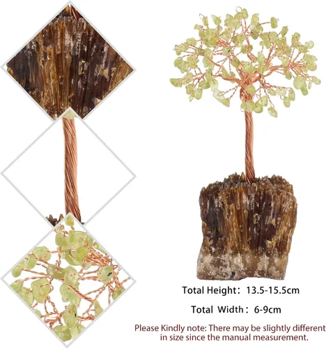 Miniatura 4 de mookaitedecor Árbol de cristal de peridoto natural sobre base de racimo de calcita ámbar, adorno de árbol de dinero de Feng Shui para decoración