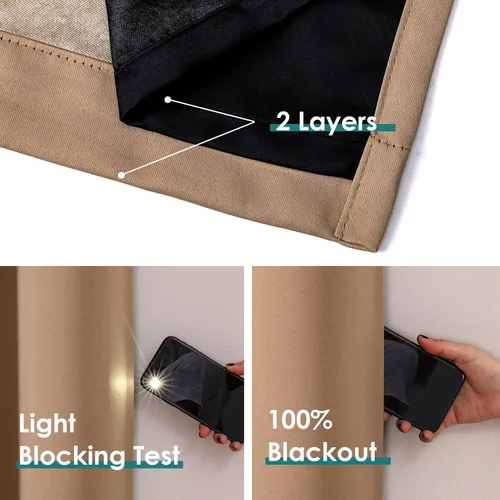 Miniatura 4 de ChrisDowa Cortinas 100% opacas para dormitorio con forro negro, 2 capas gruesas, totalmente opacas, con aislamiento térmico y ojales, juego de 2
