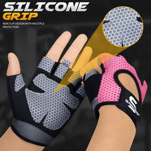 Miniatura 2 de SAWANS Guantes de entrenamiento para hombres y mujeres, guantes para levantamiento de pesas, guantes de gimnasio, fitness, ejercicio, ciclismo, Rosa