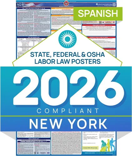 Miniatura 13 de Póster de ley laboral de Nueva York 2025, estatal, federal, cumple con la OSHA, publicación requerida en el lugar de trabajo para empleados, póster