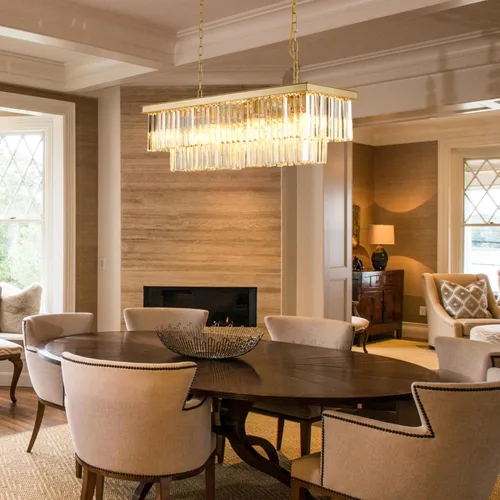 Miniatura 5 de Candelabro rectangular dorado de 31.5 pulgadas – Colgante de cristal moderno de lujo de 8 luces con altura ajustable, lámpara para comedor, isla