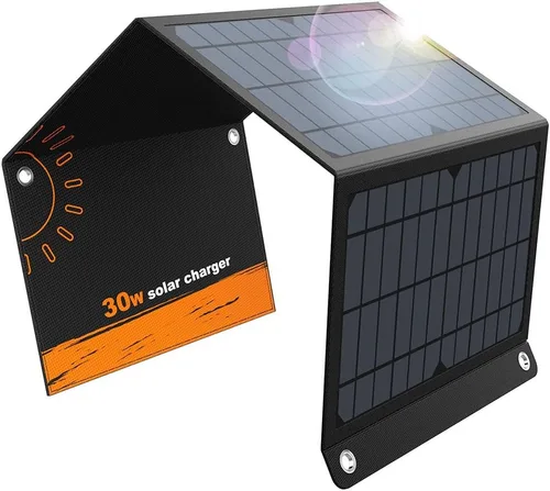 Cargador solar de 30 W, panel solar QC3.0 USB y puertos 1CC (18V1.66A), panel plegable con alta tasa de conversión, cargador de teléfono solar