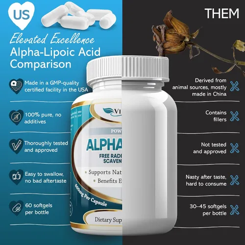 Miniatura 4 de Cápsulas de ácido alfa lipoico de 600 mg – Suplemento extra fuerte ALA – Las mejores cápsulas vegetarianas puras para el dolor nervioso, piel, cara