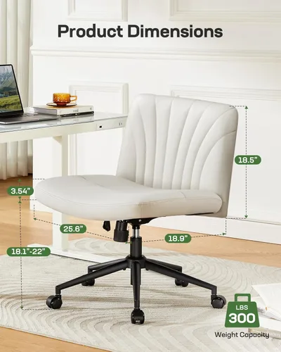 Miniatura 2 de Marsail Silla Cruzada con Ruedas: Silla de Oficina de Cuero PU con Patas Cruzadas, Silla de Escritorio Ancha sin Brazos, Silla Giratoria de Altura