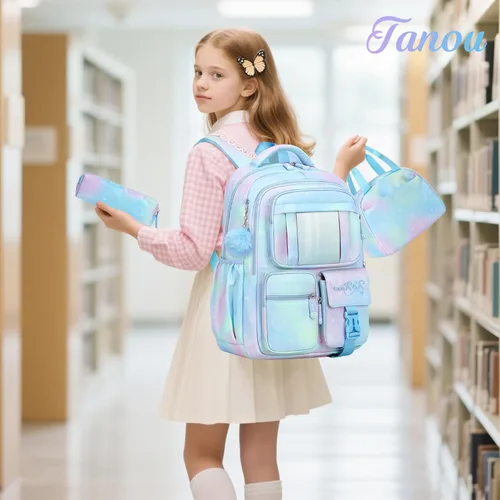 Miniatura 2 de Tanou Mochila con lonchera para niñas, juego de mochila escolar kawaii para niños de escuela primaria, bolsa estética para computadora portátil
